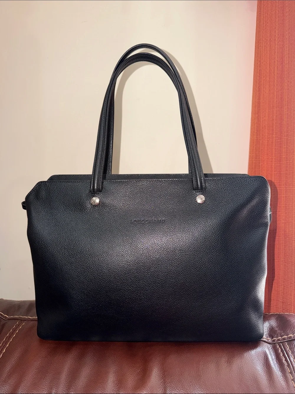 ‼️Longchamp Le Foulonne Black Leather Shoulder Bag
